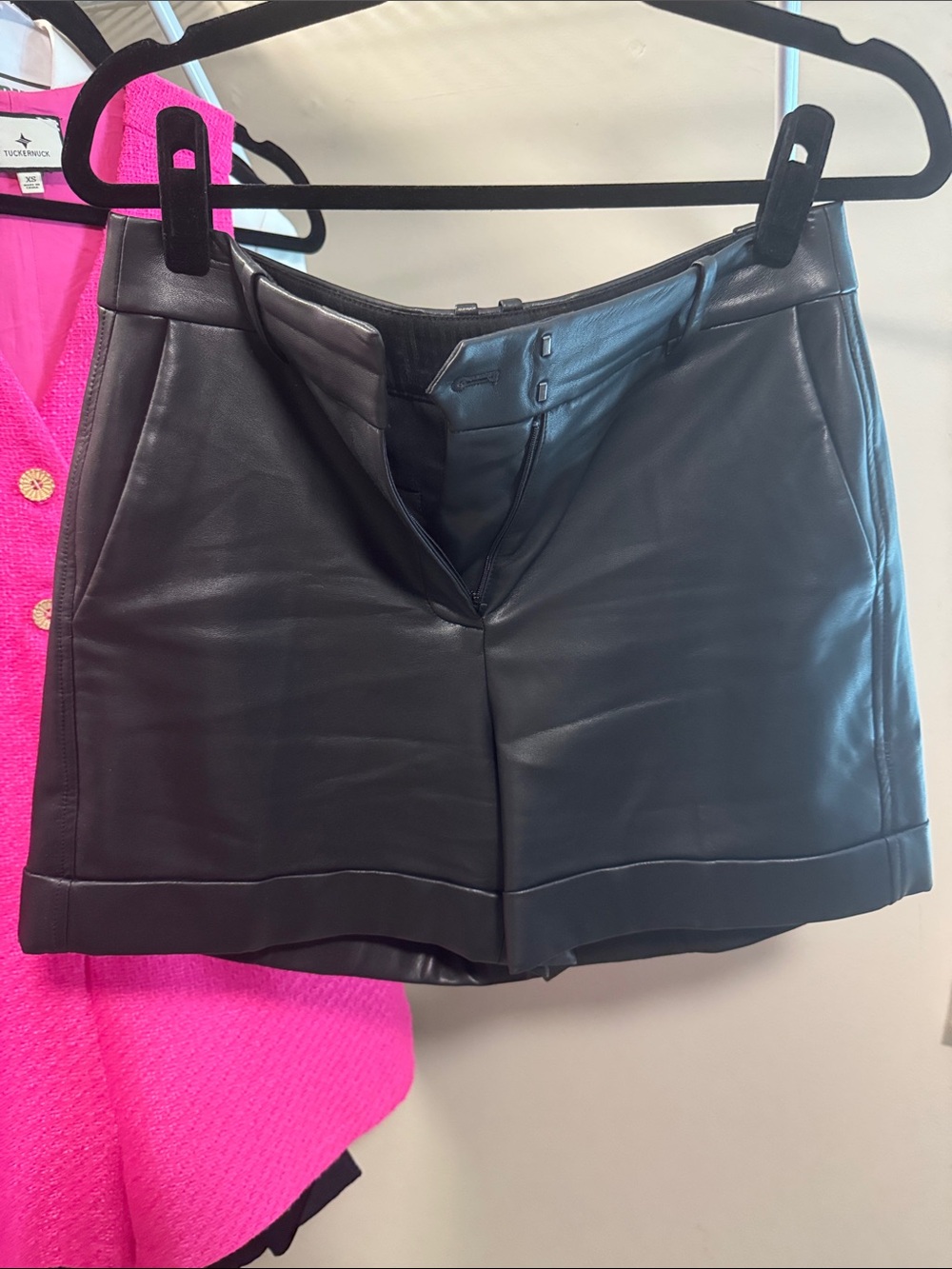 J. Crew Black High-Waist Faux Leather Shorts size 4